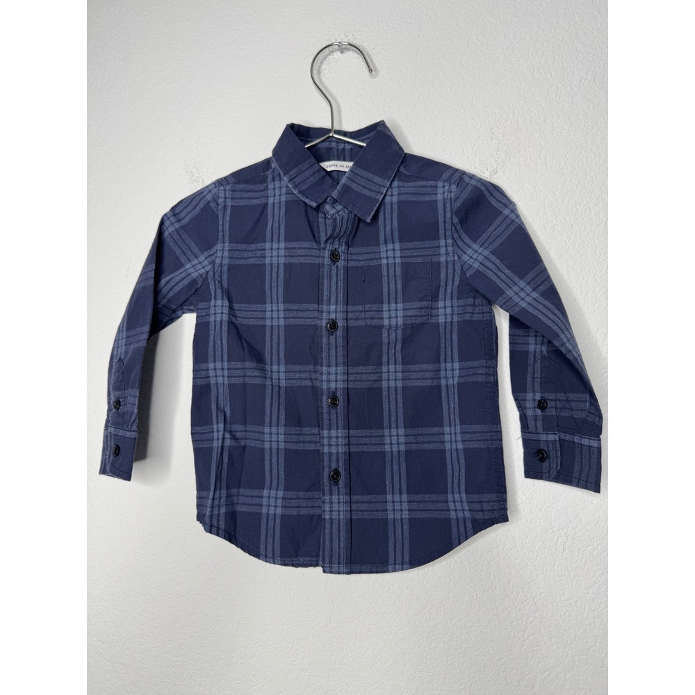 Janie‎ and Jack Navy Blue Plaid Button Down Shirt Toddler Boys 18-24 Months